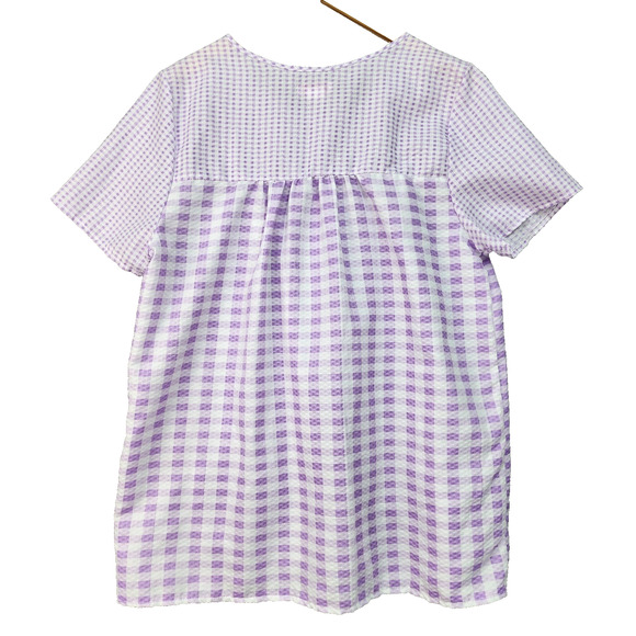 VTG Lati Fashion House Shirt Women LARGE Gingham Seersucker Pearl Snap Loungewea - Picture 5 of 10